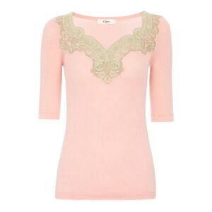 Chloe` Women Fitted Sweater In Wool And Lace Knit